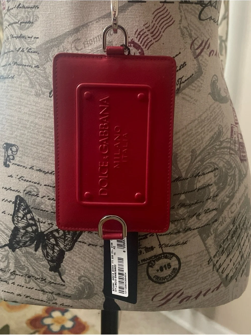 Dolce & Gabbana Red Leather Card Holder with Lanyard Strap